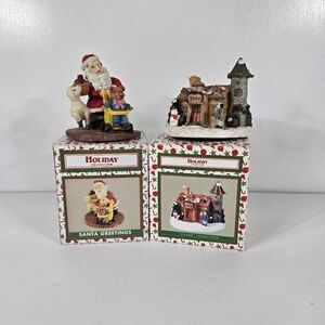 Vtg‎ World Bazaars Miniature Holiday Figurines Santas Greetings And Village Inn